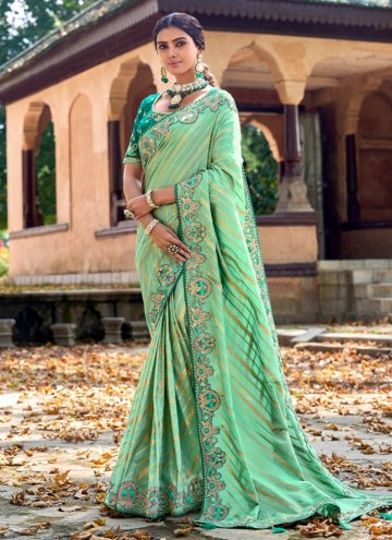 Sea Green Silk Embroidered Classic Designer Saree for Reception
