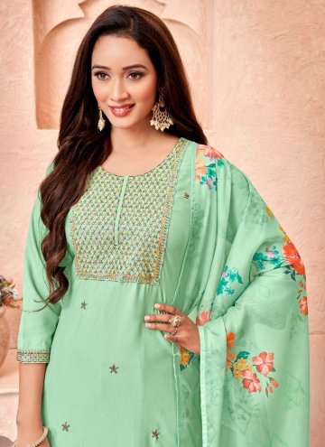 Sea Green Silk Embroidered Pant Style Suit for Ceremonial