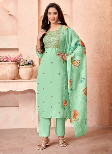 Sea Green Silk Embroidered Pant Style Suit for Ceremonial