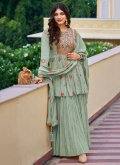 Sea Green Silk Embroidered Salwar Suit - 1