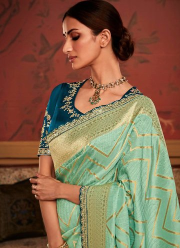 Sea Green Silk Woven Trendy Saree for Engagement