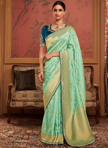 Sea Green Silk Woven Trendy Saree for Engagement