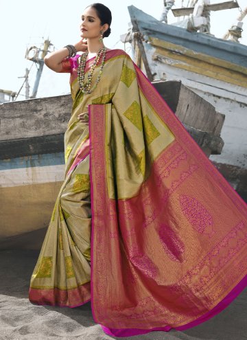 Sea Green Silk Woven Trendy Saree for Mehndi