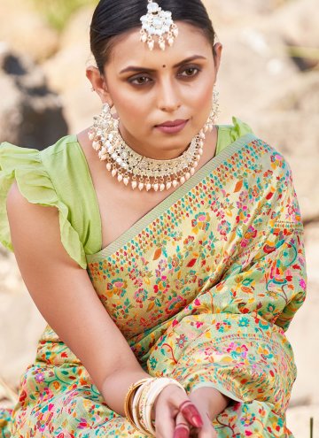 Sea Green Silk Woven Trendy Saree for Mehndi