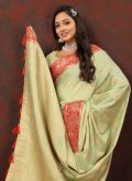 Sea Green Soft Cotton Designer Classic Designer Saree for Ceremonial - 1