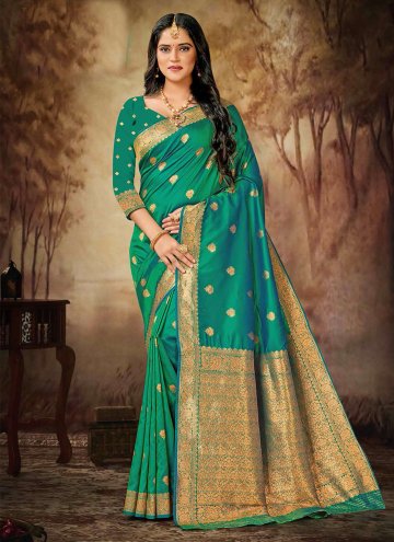 Sea Green Trendy Saree in Silk with Woven