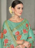Sea Green Tussar Silk Embroidered Classic Designer Saree for Ceremonial - 1