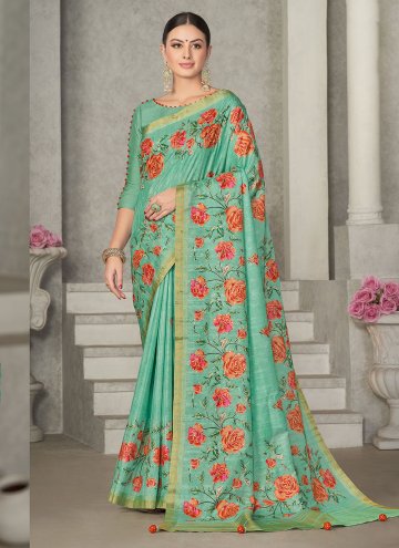 Sea Green Tussar Silk Embroidered Classic Designer Saree for Ceremonial