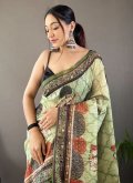 Sea Green Tussar Silk Printed Classic Designer Saree - 1