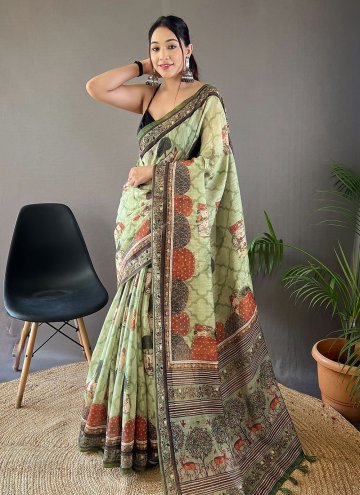 Sea Green Tussar Silk Printed Classic Designer Saree
