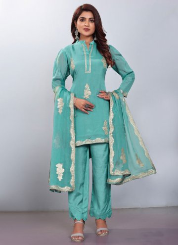 Sea Green Viscose Embroidered Salwar Suit