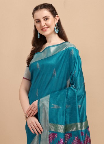 Sequins Work Banglori Silk Turquoise Designer Saree