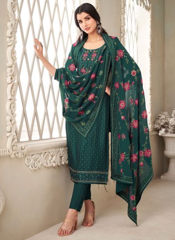 Sequins Work Tissue Brasso Green Salwar Suit