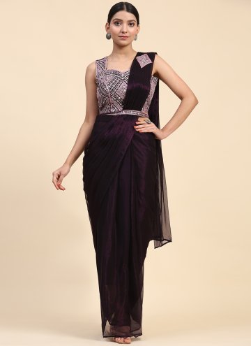 Shimmer Classic Designer Saree in Wine Enhanced with Embroidered