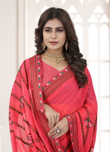 Shimmer Trendy Saree in Pink Enhanced with Embroidered