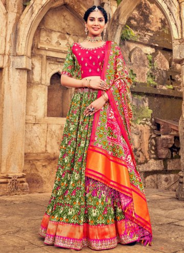 Silk A Line Lehenga Choli in Green Enhanced with Embroidered