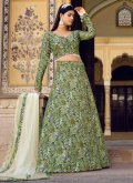 Silk A Line Lehenga Choli in Green Enhanced with Floral Print - 1