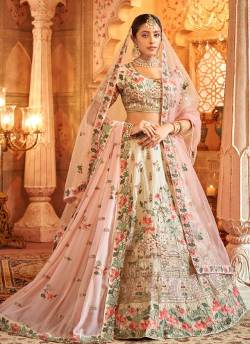 Silk A Line Lehenga Choli in Off White Enhanced with Embroidered