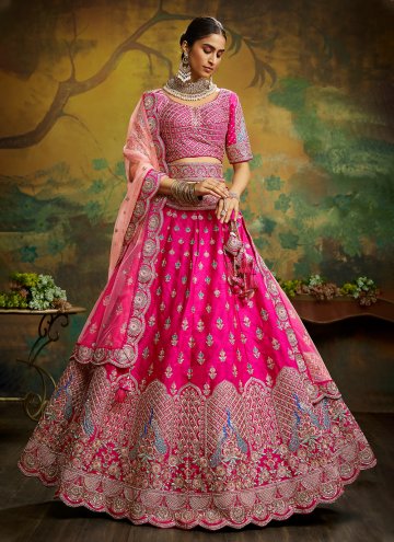 Silk A Line Lehenga Choli in Pink Enhanced with Em