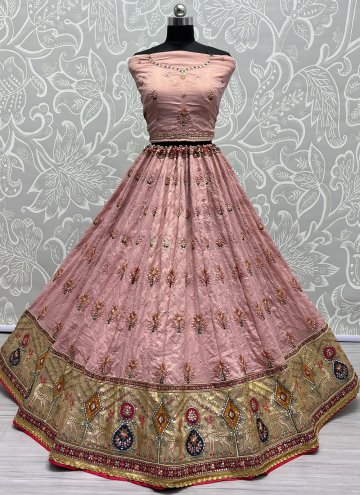 Silk A Line Lehenga Choli in Pink Enhanced with Embroidered