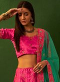 Silk A Line Lehenga Choli in Pink Enhanced with Embroidered - 1