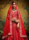 Silk A Line Lehenga Choli in Red Enhanced with Embroidered - 1