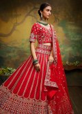 Silk A Line Lehenga Choli in Red Enhanced with Embroidered - 2