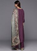 Silk Blend Pakistani Suit in Purple Enhanced with Embroidered - 2