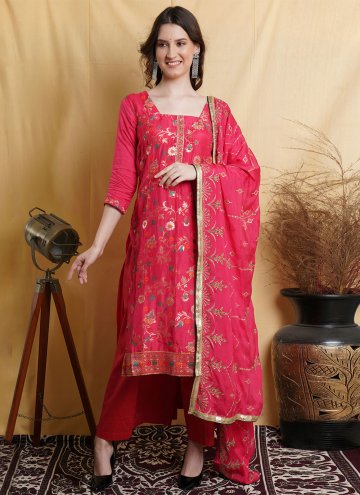 Silk Blend Palazzo Suit in Rani Enhanced with Resh
