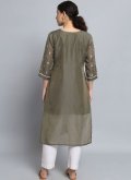 Silk Blend Party Wear Kurti in Grey Enhanced with Embroidered - 1