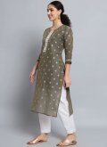 Silk Blend Party Wear Kurti in Grey Enhanced with Embroidered - 2