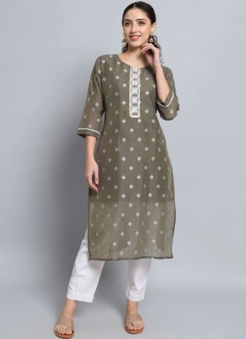 Silk Blend Party Wear Kurti in Grey Enhanced with Embroidered