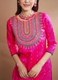 Silk Blend Salwar Suit in Pink Enhanced with Embroidered - 1