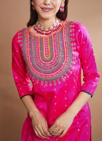 Silk Blend Salwar Suit in Pink Enhanced with Embroidered