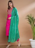 Silk Blend Salwar Suit in Pink Enhanced with Embroidered - 3