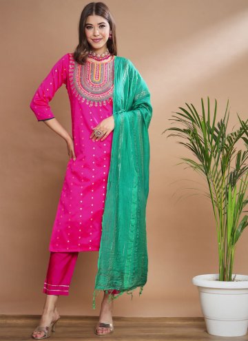 Silk Blend Salwar Suit in Pink Enhanced with Embro