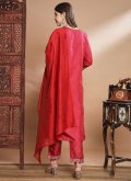 Silk Blend Salwar Suit in Red Enhanced with Embroidered - 1