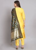 Silk Blend Salwar Suit in Yellow Enhanced with Embroidered - 1