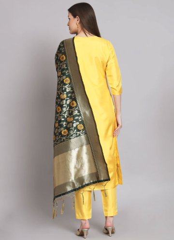Silk Blend Salwar Suit in Yellow Enhanced with Embroidered