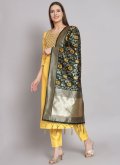 Silk Blend Salwar Suit in Yellow Enhanced with Embroidered - 2