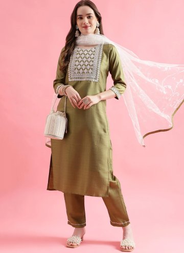 Silk Blend Trendy Salwar Kameez in Green Enhanced 