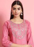 Silk Blend Trendy Salwar Kameez in Pink Enhanced with Embroidered - 1