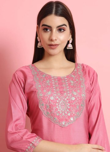 Silk Blend Trendy Salwar Kameez in Pink Enhanced with Embroidered