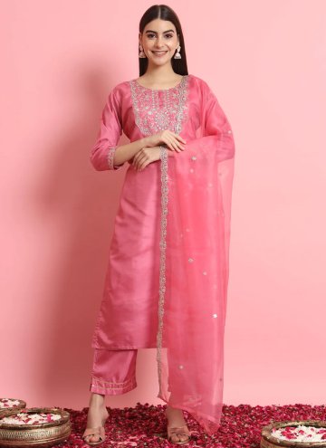 Silk Blend Trendy Salwar Kameez in Pink Enhanced w