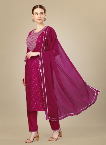 Silk Blend Trendy Salwar Suit in Pink Enhanced with Embroidered
