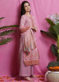 Silk Blend Trendy Salwar Suit in Pink Enhanced with Floral Print - 1