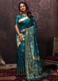 Silk Classic Designer Saree in Blue Enhanced with Woven - 1