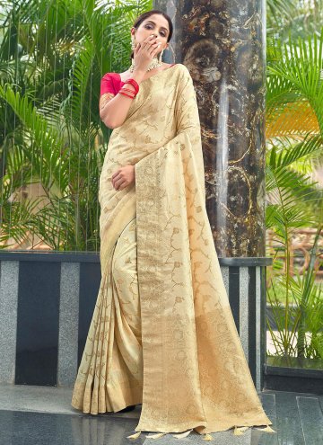 Silk Classic Designer Saree in Cream Enhanced with