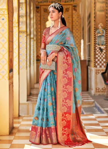 Silk Classic Designer Saree in Firozi Enhanced with Woven