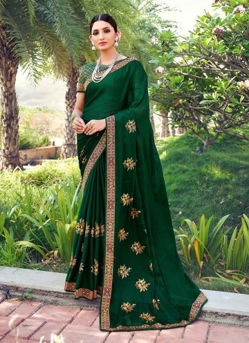 Silk Classic Designer Saree in Green Enhanced with Printed